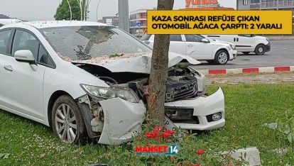 KAZA SONRASI REFÜJE ÇIKAN OTOMOBİL AĞACA ÇARPTI: 2 YARALI