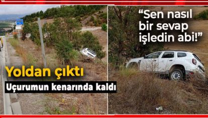 YOLDAN ÇIKAN CİP DEVRİLMEKTEN SON ANDA KURTULDU