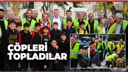 BAŞKAN ÖZCAN MUHTARLARLA ÇÖP TOPLADI