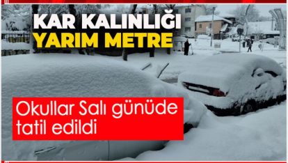 BOLU'DA KAR KALINLIĞI YARIM METREYE ULAŞTI. OKULLAR BİR GÜN DAHA TATİL
