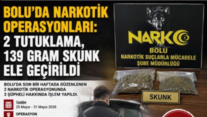 BOLU'DA NARKOTİK OPERASYONLARI: 2 TUTUKLAMA, 139 GRAM SKUNK ELE GEÇİRİLDİ