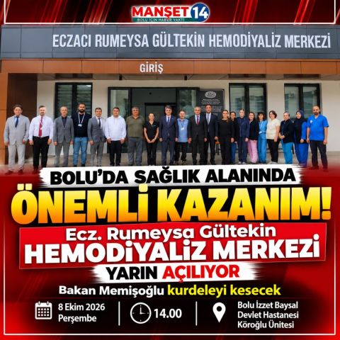BOLU'DA SAĞLIK ALANINDA ÖNEMLİ KAZANIM! HEMODİYALİZ MERKEZİ YARIN AÇILIYOR